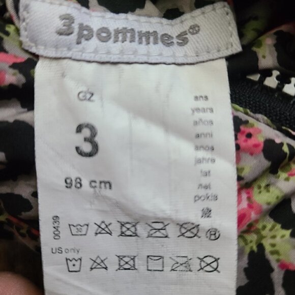 3 Pommes Girls Black Floral Quilted Reversible Puffer Winter Coat - Picture 7 of 7